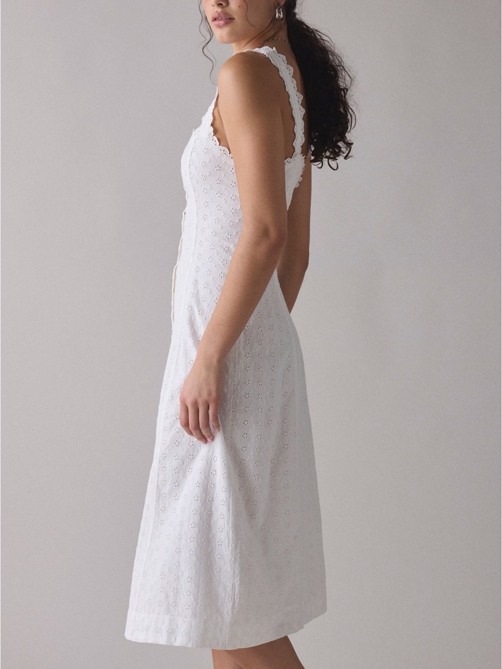 Kimchi Blue White Eyelet Lace Button-Front Midi Dress - Picture 4 of 9